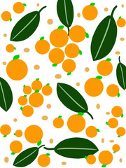 Fruit seamless pattern with orange and leaves, Abstract summer background.