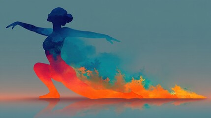 Celebrate International Yoga Day with this vibrant watercolor art featuring a serene silhouette in yoga pose. High quality
