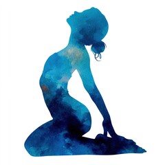 Watercolor painting silhouette of a woman in a yoga pose. High quality