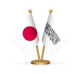 Japan vs Afghanistan flags mockup 3d illustration. Versus desk flags of Japan and Afghanistan transparent png