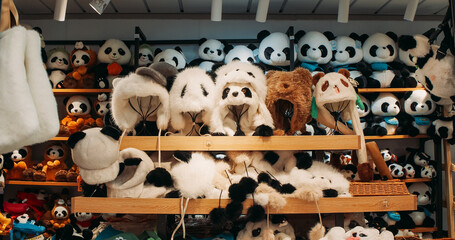 Beijing, China. Souvenir Shop With Panda Hats. Giant Panda Also Panda Bear Or Simply, Is Bear...