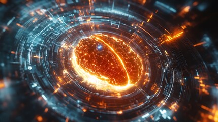 Obraz premium Intelligent Machine Brain with Glowing Neural Pathways and Future Enhanced Cognitive Data Processing