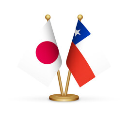 Japan vs Chile flags mockup 3d illustration. Versus desk flags of Japan and Chile transparent png