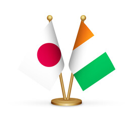 Japan vs Cote divoire flags mockup 3d illustration. Versus desk flags of Japan and Cote divoire transparent png
