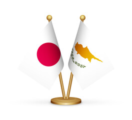Japan vs Cyprus flags mockup 3d illustration. Versus desk flags of Japan and Cyprus transparent png
