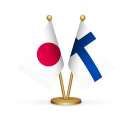 Japan vs Finland flags mockup 3d illustration. Versus desk flags of Japan and Finland transparent png