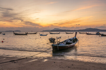 Fishing boats at sunrise, Rawai Beach, Phuket, Thailand