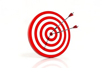 3D Red and White Dartboard with Arrows Target Icon for Goal Setting and Accuracy Illustration
