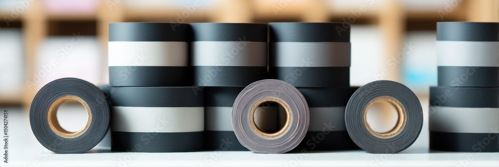 Poster Window Sealing Tapes Stacked Vertically in a Clean Environment Ready for Home Improvement Projects