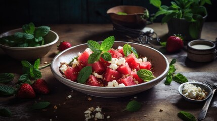 Watermelon salad in bowl