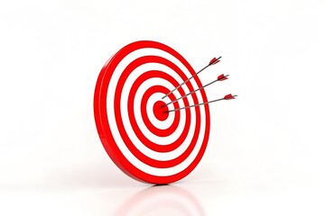 3D Red and White Dartboard with Arrows Target Icon for Goal Achievement and Precision Illustration