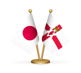 Japan vs Northern Ireland flags mockup 3d illustration. Versus desk flags of Japan and Northern Ireland transparent png