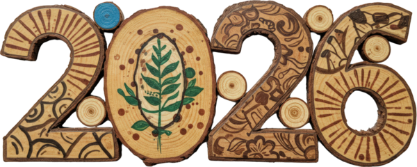Handcrafted Wooden 2026 New Year Numbers with Floral and Nature Designs