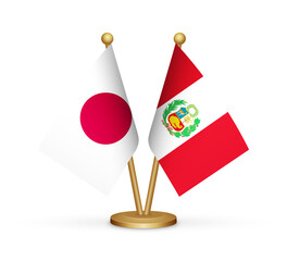 Japan vs Peru flags mockup 3d illustration. Versus desk flags of Japan and Peru transparent png