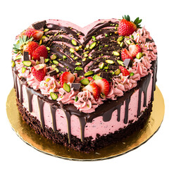 HeartShaped Strawberry Chocolate Cake isolated on transparent background