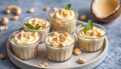 Creamy cashew coconut mixture in small, edible cups ,   dessert-recipe,  keto