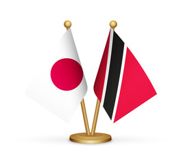 Japan vs Trinidad and Tobago flags mockup 3d illustration. Versus desk flags of Japan and Trinidad and Tobago transparent png