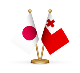 Japan vs Tonga flags mockup 3d illustration. Versus desk flags of Japan and Tonga transparent png