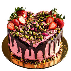 HeartShaped Strawberry Pistachio Cake isolated on transparent background