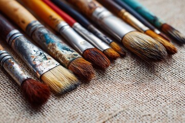 Fototapeta premium Crafting tools arranged neatly on a textured surface for artistic creation and inspiration