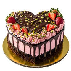 HeartShaped Strawberry Chocolate Cake isolated on transparent background