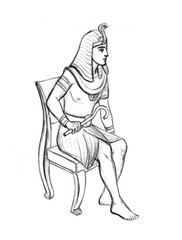 Moses and Aaron before Pharaoh. Pencil drawing