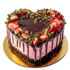 HeartShaped Strawberry Chocolate Mousse Cake isolated on transparent background