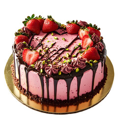 HeartShaped Strawberry Cake with Chocolate Drizzle isolated on transparent background