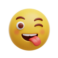 Fototapeta premium Playful Yellow Emoji Winking and Sticking Out Tongue Rendered in 3D Style