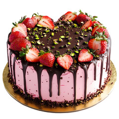 HeartShaped Strawberry Chocolate Cake with Pistachios isolated on transparent background