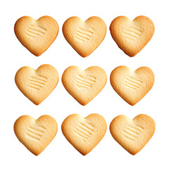 Nine HeartShaped Cookies isolated on transparent background