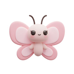 Adorable pink butterfly character with sweet smile and gentle demeanor created in 3D