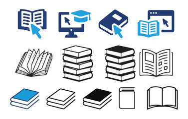 Book icon set. Open book icon vector. Closed book icon. Book isolated. E-book icon. pictogram vector illustration design flat graphic