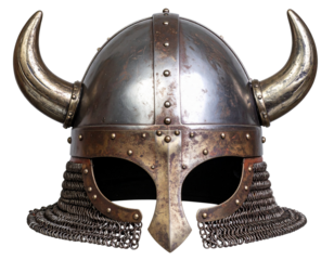 Antique Viking Helmet with Horns, isolated on transparent background.