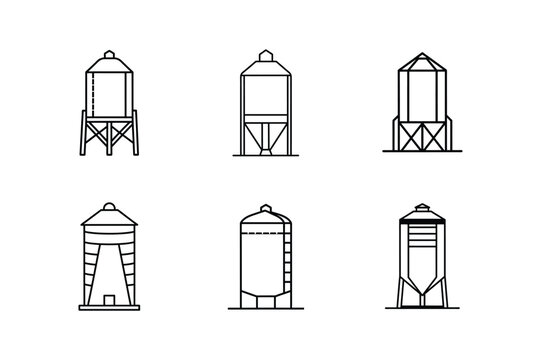cement silo icon line art vector illustration