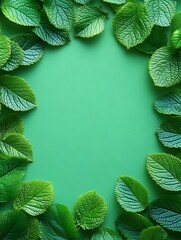 A beautiful arrangement of vibrant green leaves on a green background