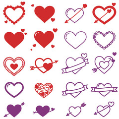 Red Heart Icon on white background. Set of love symbol for web site logo, mobile app UI design. Vector illustration flat style.