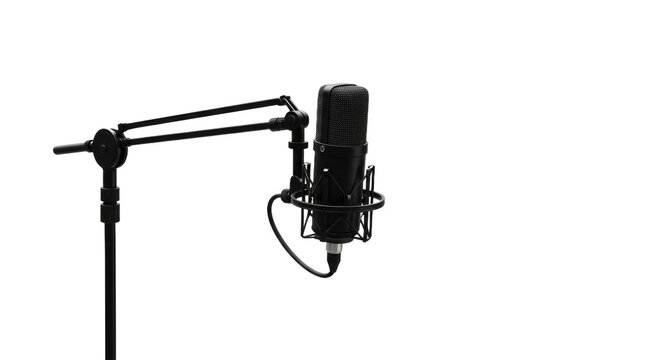 Studio condenser microphone mounted on articulated stand