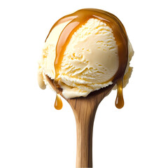 Vanilla Ice Cream with Caramel Drizzle isolated on transparent background