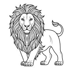 A black and white lion illustration line art of a coloring page 