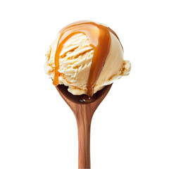 Vanilla Ice Cream with Caramel Sauce isolated on transparent background