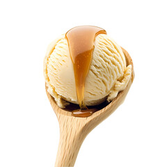 Caramel Drizzled Vanilla Ice Cream isolated on transparent background