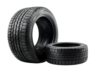 Tire PNG Isolated on White Transparent Background, Car Wheel Close-Up, Auto Part Cutout, Vehicle Tyre with Shadow, Realistic Rubber Tire for Design