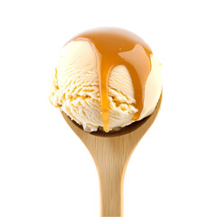 Vanilla Ice Cream with Caramel Drizzle isolated on transparent background