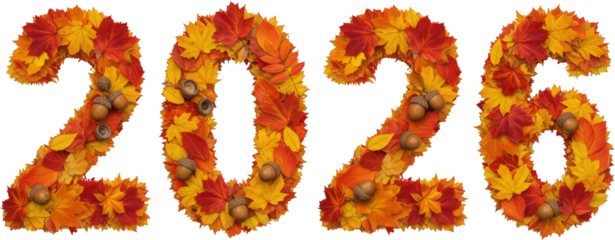 Autumn Leaves and Acorns Forming the Number 2026 Fall Nature New Year