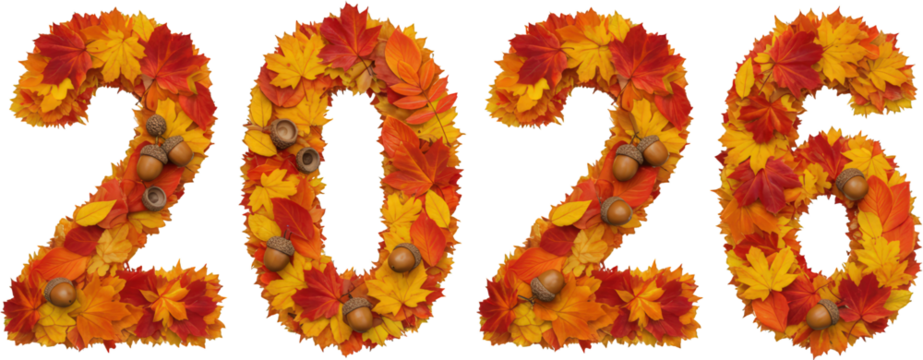 Autumn Leaves and Acorns Forming the Number 2026 Fall Nature New Year