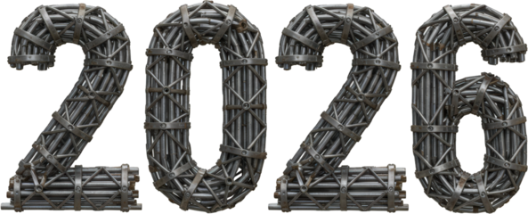 Industrial Metal Pipes 2026 Year Number Design Futuristic Abstract