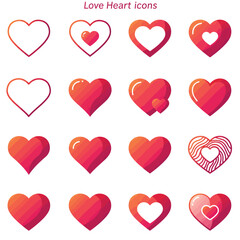 Red Heart Icon on white background. Set of love symbol for web site logo, mobile app UI design. Vector illustration flat style.
