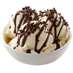 Vanilla Ice Cream with Chocolate Drizzle isolated on transparent background