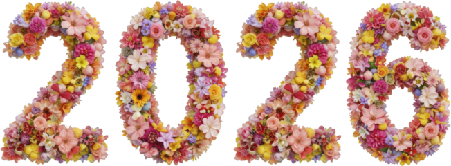 Vibrant Floral 2026 Design Colorful Flowers Forming New Year Numbers